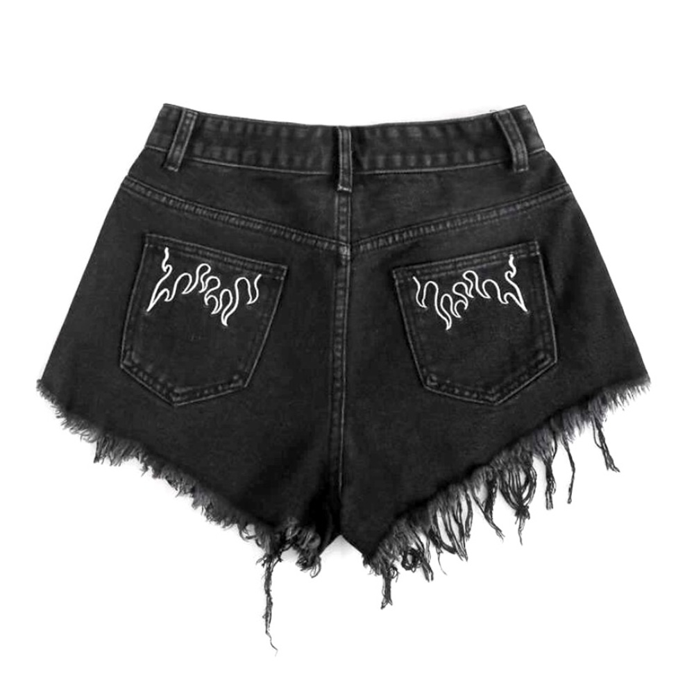 Raw Hem Embroidery Denim Shorts